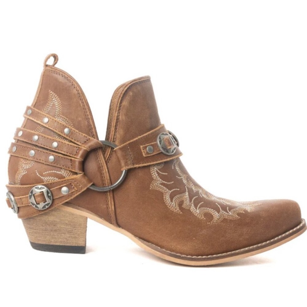MYRA BAG Western Ember Leather Embroidered Brown Booties NWT - Picture 2 of 3
